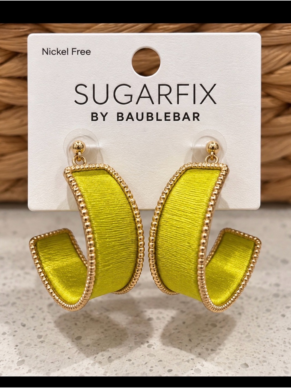 Sugarfix by BaubleBar Lime Green Satin Hoop Earrings with Gold Trim